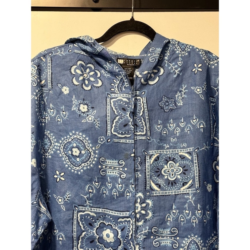 Carole Little Zip-Front Linen Floral Bandana Print Jacket Women's Size 1X